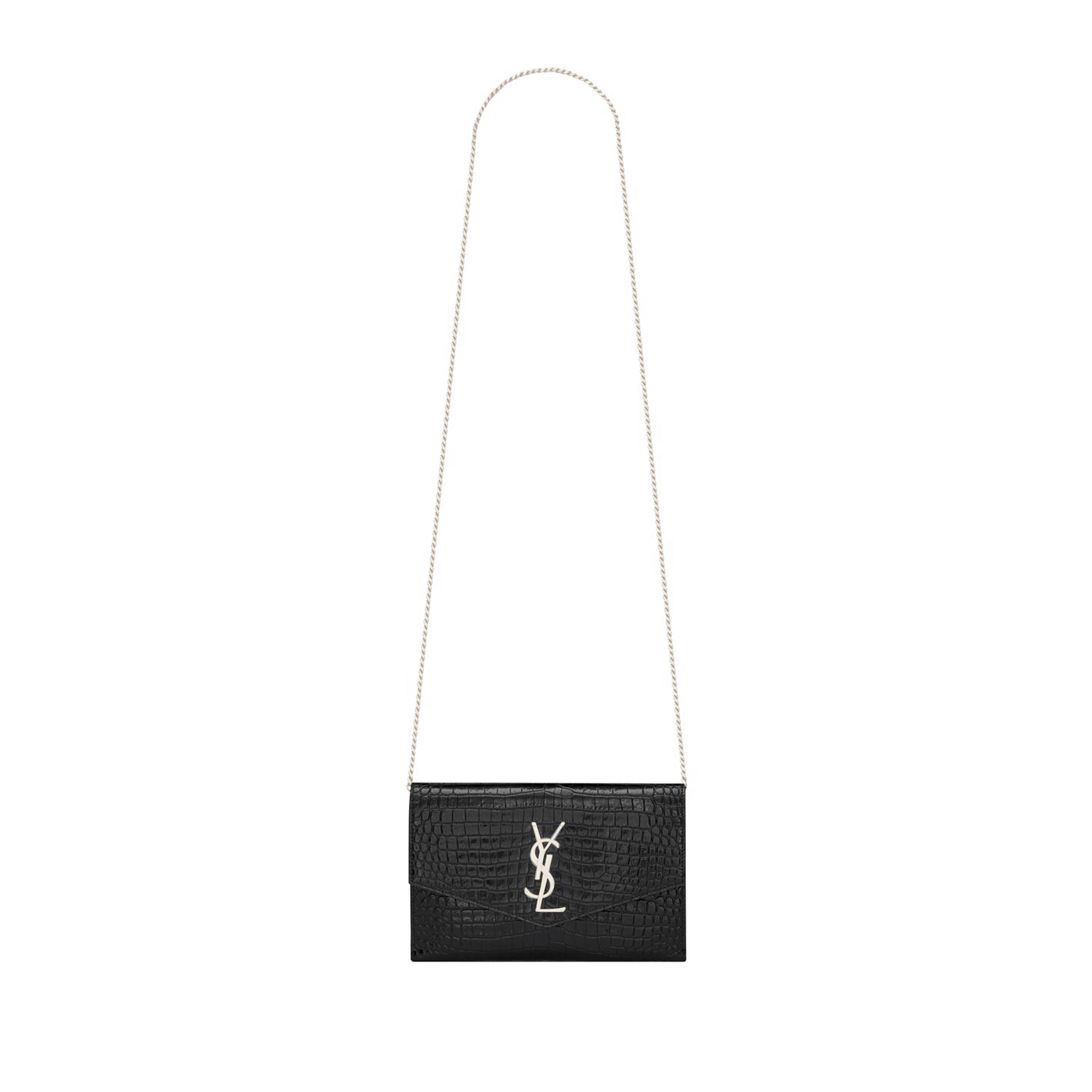 YSL UPTOWN CHAIN WALLET IN SHINY CROCODILE-EMBOSSED LEATHER 607788822045 (19*12*3cm)